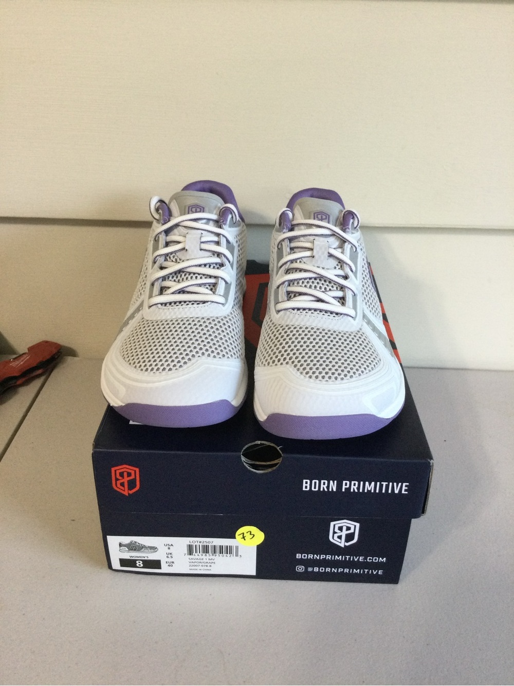 Born Primitive White Mesh Athletic Sneakers with Lavender Accents